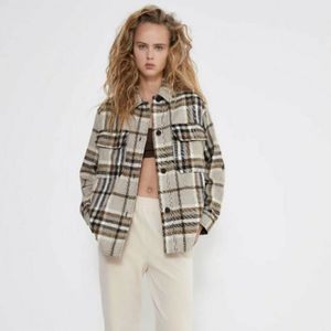 Zara Shacket Beige and Gray Plaid